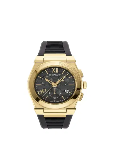 Ferragamo Vega Chrono IP Yellow Gold Rubber-Strap Watch, 42mm | Thumbnail 1 Ferragamo Vega Chrono IP Yellow Gold Rubber-Strap Watch, 42mm | Thumbnail 1