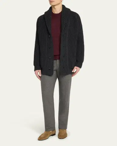Anderson & Sheppard Men's Rib-Knit Cashmere Cardigan | Thumbnail 2 Anderson & Sheppard Men's Rib-Knit Cashmere Cardigan | Thumbnail 2