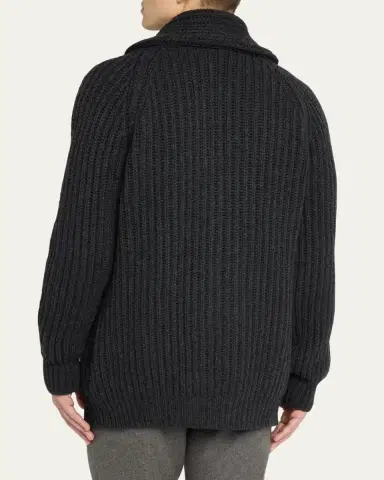 Anderson & Sheppard Men's Rib-Knit Cashmere Cardigan | Thumbnail 3 Anderson & Sheppard Men's Rib-Knit Cashmere Cardigan | Thumbnail 3