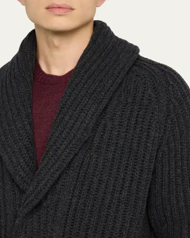 Anderson & Sheppard Men's Rib-Knit Cashmere Cardigan | Thumbnail 5 Anderson & Sheppard Men's Rib-Knit Cashmere Cardigan | Thumbnail 5