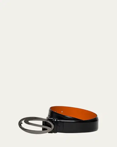 Santoni Men's Oval S-Logo Cuttable Leather Belt | Thumbnail 3 Santoni Men's Oval S-Logo Cuttable Leather Belt | Thumbnail 3