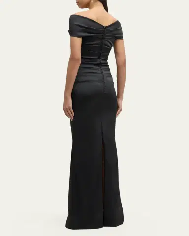 Rickie Freeman for Teri Jon Pleated Off-Shoulder Satin Column Gown | Thumbnail 3 Rickie Freeman for Teri Jon Pleated Off-Shoulder Satin Column Gown | Thumbnail 3