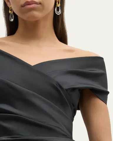 Rickie Freeman for Teri Jon Pleated Off-Shoulder Satin Column Gown | Thumbnail 5 Rickie Freeman for Teri Jon Pleated Off-Shoulder Satin Column Gown | Thumbnail 5
