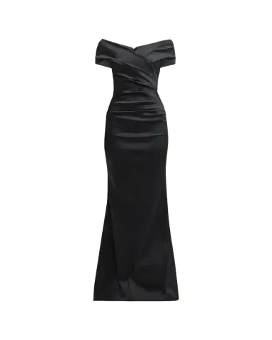 Rickie Freeman for Teri Jon Pleated Off-Shoulder Satin Column Gown | Thumbnail 1 Rickie Freeman for Teri Jon Pleated Off-Shoulder Satin Column Gown | Thumbnail 1