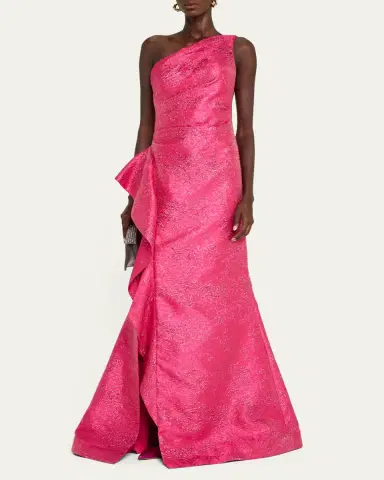 Rickie Freeman for Teri Jon One-Shoulder Metallic Jacquard Trumpet Gown | Thumbnail 2 Rickie Freeman for Teri Jon One-Shoulder Metallic Jacquard Trumpet Gown | Thumbnail 2