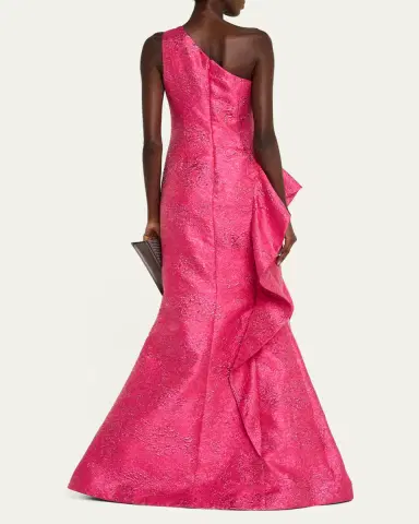Rickie Freeman for Teri Jon One-Shoulder Metallic Jacquard Trumpet Gown | Thumbnail 3 Rickie Freeman for Teri Jon One-Shoulder Metallic Jacquard Trumpet Gown | Thumbnail 3