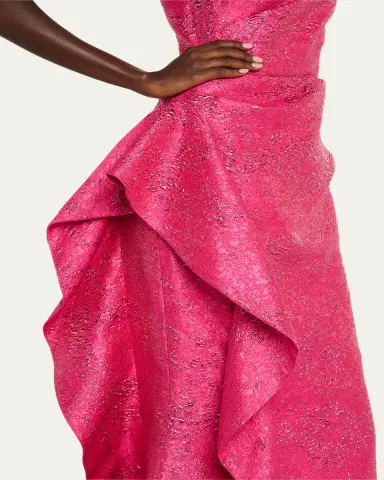 Rickie Freeman for Teri Jon One-Shoulder Metallic Jacquard Trumpet Gown | Thumbnail 5 Rickie Freeman for Teri Jon One-Shoulder Metallic Jacquard Trumpet Gown | Thumbnail 5