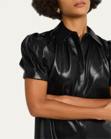 Alice + Olivia Jem Vegan Leather Puff-Sleeve Shirtdress | Thumbnail 5 Alice + Olivia Jem Vegan Leather Puff-Sleeve Shirtdress | Thumbnail 5