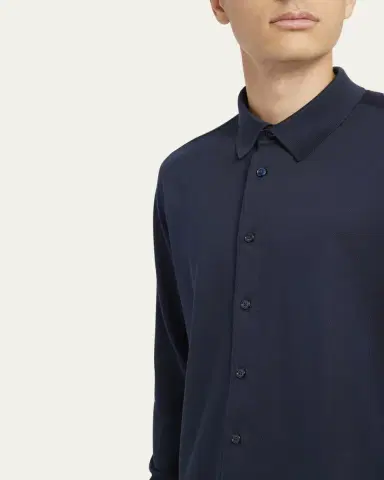 Brioni Men's Silk Pique Sport Shirt | Thumbnail 5 Brioni Men's Silk Pique Sport Shirt | Thumbnail 5