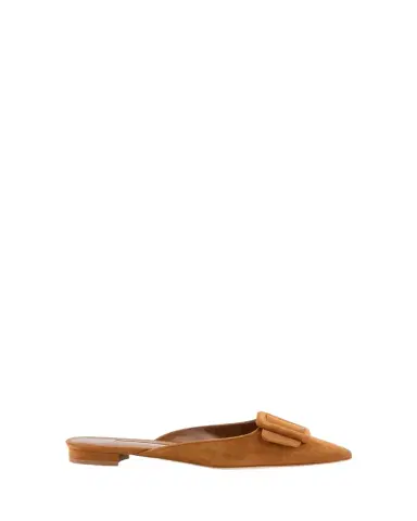 Manolo Blahnik Maysale Suede Buckle Ballerina Mules | Thumbnail 1 Manolo Blahnik Maysale Suede Buckle Ballerina Mules | Thumbnail 1