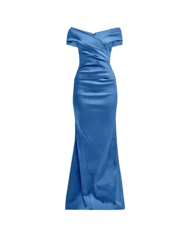 Rickie Freeman for Teri Jon Pleated Off-Shoulder Satin Column Gown | Thumbnail 1 Rickie Freeman for Teri Jon Pleated Off-Shoulder Satin Column Gown | Thumbnail 1