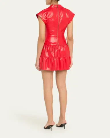 Alice + Olivia Mila Vegan Leather Deep V Twist-Front Mini Dress | Thumbnail 3 Alice + Olivia Mila Vegan Leather Deep V Twist-Front Mini Dress | Thumbnail 3