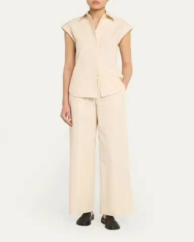 Lafayette 148 New York Fitted Cap-Sleeve Cotton Shirt | Thumbnail 2 Lafayette 148 New York Fitted Cap-Sleeve Cotton Shirt | Thumbnail 2