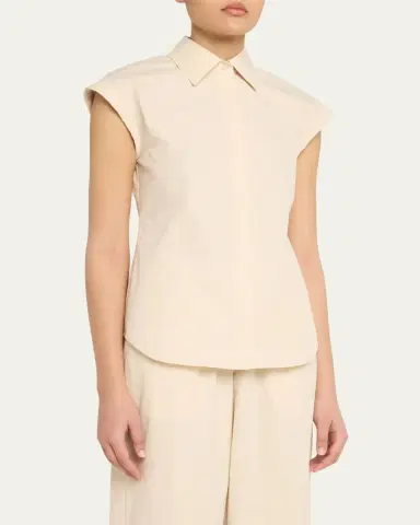 Lafayette 148 New York Fitted Cap-Sleeve Cotton Shirt | Thumbnail 4 Lafayette 148 New York Fitted Cap-Sleeve Cotton Shirt | Thumbnail 4