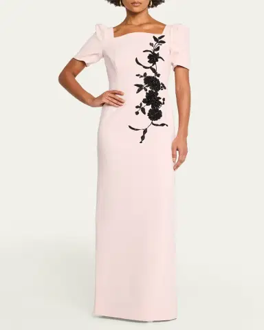 Rickie Freeman for Teri Jon Floral Applique Crepe Column Gown | Thumbnail 2 Rickie Freeman for Teri Jon Floral Applique Crepe Column Gown | Thumbnail 2