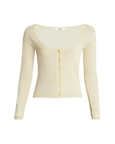 Chloé Scoop-Neck Fitted Wool Cardigan | Thumbnail 1 Chloé Scoop-Neck Fitted Wool Cardigan | Thumbnail 1