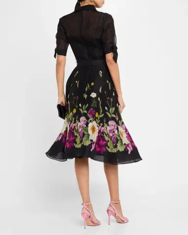 Rickie Freeman for Teri Jon Floral-Print Silken Linen Midi Shirtdress | Thumbnail 2 Rickie Freeman for Teri Jon Floral-Print Silken Linen Midi Shirtdress | Thumbnail 2