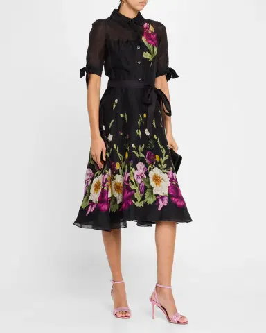 Rickie Freeman for Teri Jon Floral-Print Silken Linen Midi Shirtdress | Thumbnail 3 Rickie Freeman for Teri Jon Floral-Print Silken Linen Midi Shirtdress | Thumbnail 3