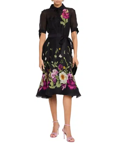 Rickie Freeman for Teri Jon Floral-Print Silken Linen Midi Shirtdress | Thumbnail 1 Rickie Freeman for Teri Jon Floral-Print Silken Linen Midi Shirtdress | Thumbnail 1