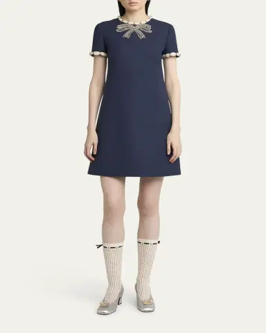Valentino Garavani Puff-Trim Crystal Bow Mini Dress | Thumbnail 2 Valentino Garavani Puff-Trim Crystal Bow Mini Dress | Thumbnail 2