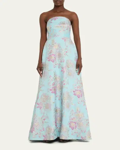 Rickie Freeman for Teri Jon Strapless Metallic Floral Jacquard Gown | Thumbnail 2 Rickie Freeman for Teri Jon Strapless Metallic Floral Jacquard Gown | Thumbnail 2