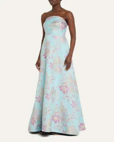 Rickie Freeman for Teri Jon Strapless Metallic Floral Jacquard Gown | Thumbnail 4 Rickie Freeman for Teri Jon Strapless Metallic Floral Jacquard Gown | Thumbnail 4