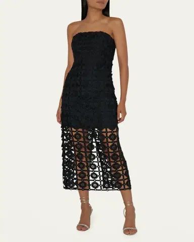 Milly Kait Strapless Tile Lace Midi Dress | Thumbnail 2 Milly Kait Strapless Tile Lace Midi Dress | Thumbnail 2