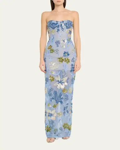 Bronx and Banco Dahlia Sequin Floral Column Gown | Thumbnail 2 Bronx and Banco Dahlia Sequin Floral Column Gown | Thumbnail 2