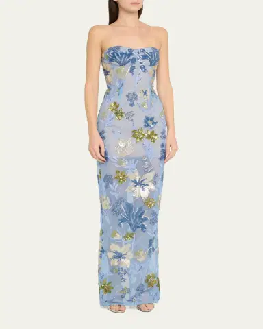 Bronx and Banco Dahlia Sequin Floral Column Gown | Thumbnail 4 Bronx and Banco Dahlia Sequin Floral Column Gown | Thumbnail 4