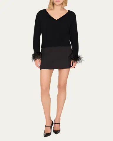 Milly Feather-Trim Wool-Cashmere Sweater | Thumbnail 2 Milly Feather-Trim Wool-Cashmere Sweater | Thumbnail 2