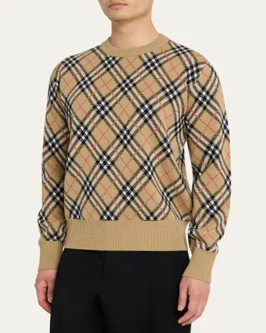 Burberry Men's Vintage Check Knit Crewneck Sweater | Thumbnail 4 Burberry Men's Vintage Check Knit Crewneck Sweater | Thumbnail 4