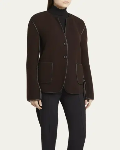 Giorgio Armani Leather Piping Cashmere Fleece Short Coat | Thumbnail 4 Giorgio Armani Leather Piping Cashmere Fleece Short Coat | Thumbnail 4