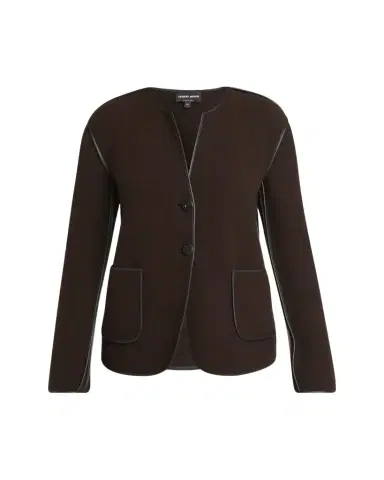 Giorgio Armani Leather Piping Cashmere Fleece Short Coat | Thumbnail 1 Giorgio Armani Leather Piping Cashmere Fleece Short Coat | Thumbnail 1