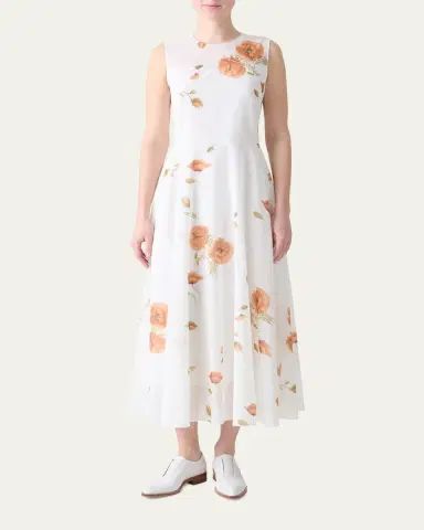 Akris Anemone Print Belted Fit-and-Flare Voile Dress | Thumbnail 2 Akris Anemone Print Belted Fit-and-Flare Voile Dress | Thumbnail 2