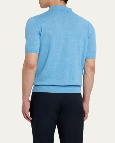 Bergdorf Goodman Men's Cashmere and Linen Short-Sleeve Polo Sweater | Thumbnail 3 Bergdorf Goodman Men's Cashmere and Linen Short-Sleeve Polo Sweater | Thumbnail 3