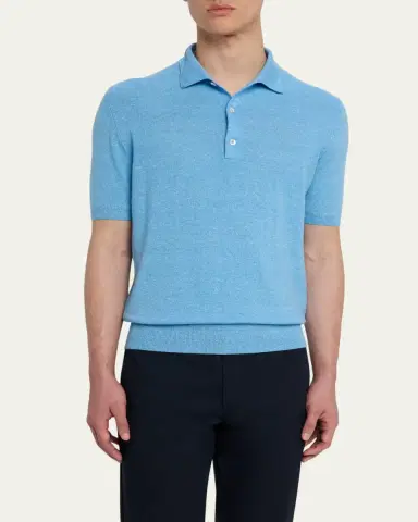 Bergdorf Goodman Men's Cashmere and Linen Short-Sleeve Polo Sweater | Thumbnail 4 Bergdorf Goodman Men's Cashmere and Linen Short-Sleeve Polo Sweater | Thumbnail 4
