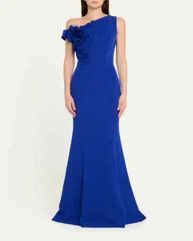 Rickie Freeman for Teri Jon One-Shoulder Floral Applique Crepe Mermaid Gown | Thumbnail 2 Rickie Freeman for Teri Jon One-Shoulder Floral Applique Crepe Mermaid Gown | Thumbnail 2
