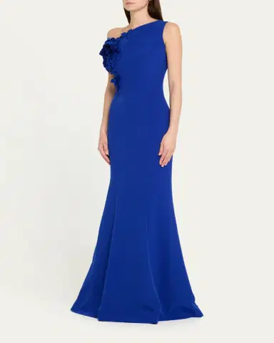Rickie Freeman for Teri Jon One-Shoulder Floral Applique Crepe Mermaid Gown | Thumbnail 4 Rickie Freeman for Teri Jon One-Shoulder Floral Applique Crepe Mermaid Gown | Thumbnail 4