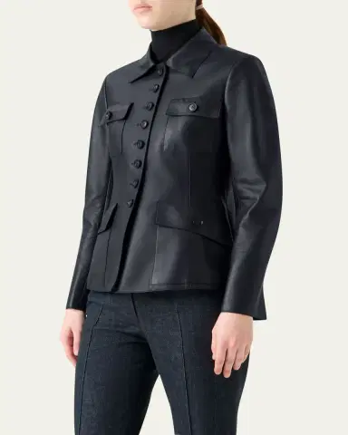 Akris Delia Nappa Leather Fitted Jacket | Thumbnail 4 Akris Delia Nappa Leather Fitted Jacket | Thumbnail 4