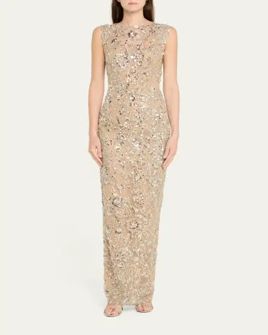 Bronx and Banco Violet Bead & Sequin Floral-Embroidered Gown | Thumbnail 2 Bronx and Banco Violet Bead & Sequin Floral-Embroidered Gown | Thumbnail 2