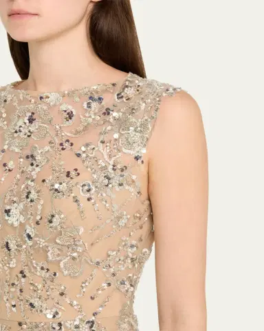 Bronx and Banco Violet Bead & Sequin Floral-Embroidered Gown | Thumbnail 5 Bronx and Banco Violet Bead & Sequin Floral-Embroidered Gown | Thumbnail 5