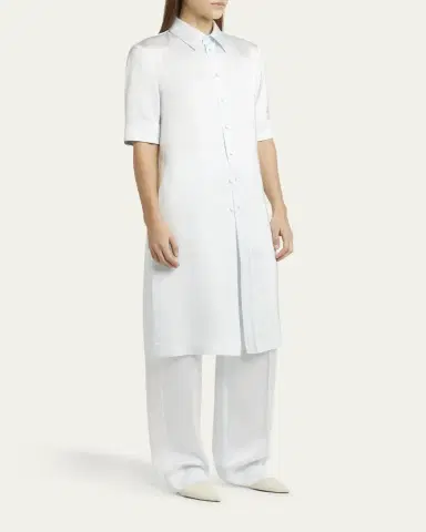 Jil Sander Short-Sleeve Long Fitted Button-Down Shirt | Thumbnail 4 Jil Sander Short-Sleeve Long Fitted Button-Down Shirt | Thumbnail 4