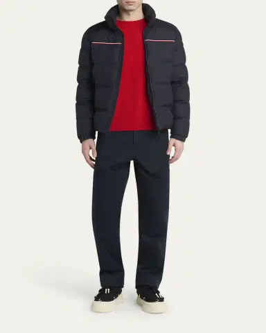 Moncler Men's Bouvaque Tricolor-Trim Down Jacket | Thumbnail 2 Moncler Men's Bouvaque Tricolor-Trim Down Jacket | Thumbnail 2