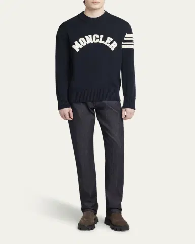 Moncler Men's Curved Logo Knit Crewneck Sweater | Thumbnail 2 Moncler Men's Curved Logo Knit Crewneck Sweater | Thumbnail 2