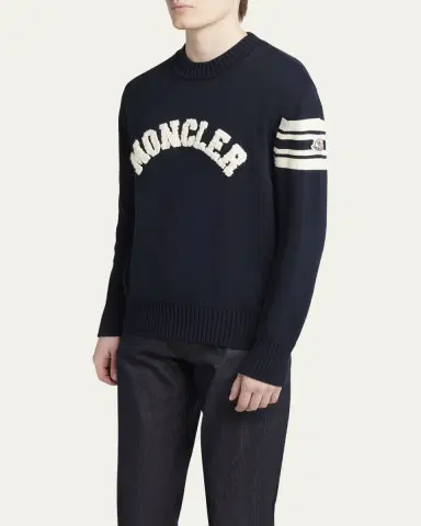 Moncler Men's Curved Logo Knit Crewneck Sweater | Thumbnail 4 Moncler Men's Curved Logo Knit Crewneck Sweater | Thumbnail 4