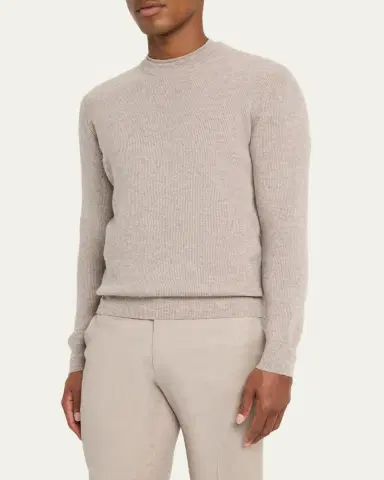 Cesare Attolini Men's Cashmere Melange Rib Crewneck Sweater | Thumbnail 4 Cesare Attolini Men's Cashmere Melange Rib Crewneck Sweater | Thumbnail 4