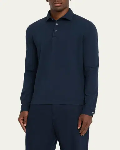 Fedeli Men's Giza Cotton Long-Sleeve Pique Polo Shirt | Thumbnail 12 Fedeli Men's Giza Cotton Long-Sleeve Pique Polo Shirt | Thumbnail 12