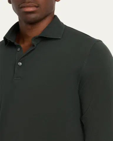 Fedeli Men's Giza Cotton Long-Sleeve Pique Polo Shirt | Thumbnail 17 Fedeli Men's Giza Cotton Long-Sleeve Pique Polo Shirt | Thumbnail 17