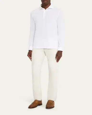 Fedeli Men's Giza Cotton Long-Sleeve Pique Polo Shirt | Thumbnail 2 Fedeli Men's Giza Cotton Long-Sleeve Pique Polo Shirt | Thumbnail 2