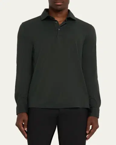 Fedeli Men's Giza Cotton Long-Sleeve Pique Polo Shirt | Thumbnail 12 Fedeli Men's Giza Cotton Long-Sleeve Pique Polo Shirt | Thumbnail 12